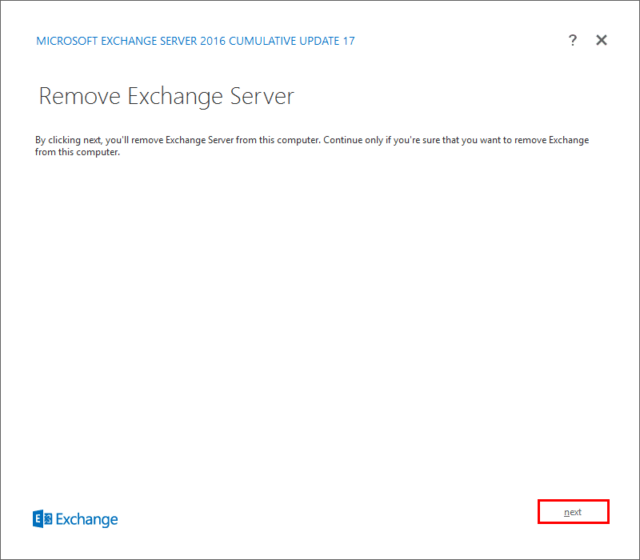 exchange server 2016 uninstall continue